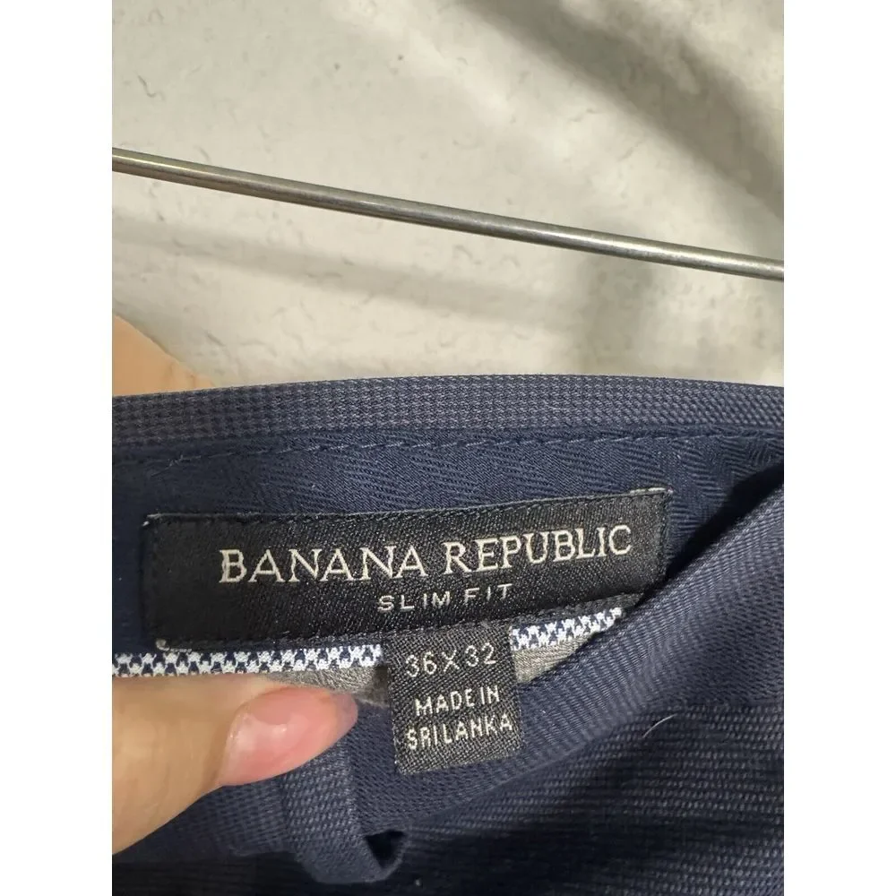 Banana Republic Pants Mens 36x32 Navy Blue Slim Fit Flat Front Cotton Chinos